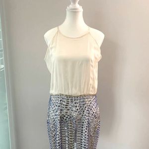 NWOT Parker Black Rhinestone Sequin Mini Dress White Open Back Sz 6 never worn